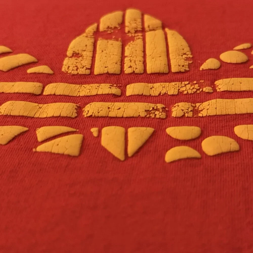 Vintage 80s Adidas Trefoil Puff Print Textured Graphic T-Shirt L Made in USA